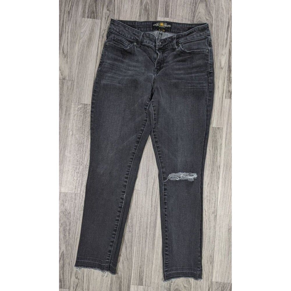 Lucky Brand Womens Size 4 / 27 Skinny Lolita Distressed Grey Black Jeans Capris